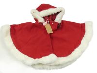 Nové - Červené flaušové pončo s kytičkami a kapucí Savannah