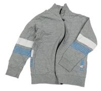 Šedá propínací mikina s pruhy na rukávech 