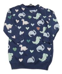 Tmavomodré pletené šaty s dinosaury George