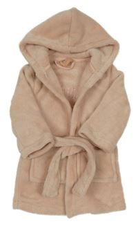 Světlerůžový chlupatý župan s nápisem a kapucí