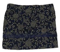 Tmavomodro-béžová vzorovaná sukně 