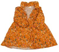 Oranžové květované manšestrové propínací šaty s límečkem Next