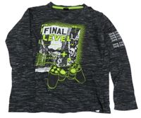 Černo-bílé žíhané triko s potiskem Y.F.K.