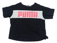 Černo-šedé crop tričko s nápisem Puma