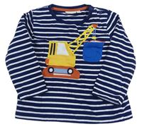 Tmavomdoro-bílé pruhované triko s bagrem Jojo Maman Bébé