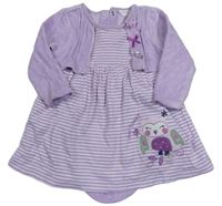 Lila-bílé pruhované bavlněno/sametové šaty se všitým body M&Co.