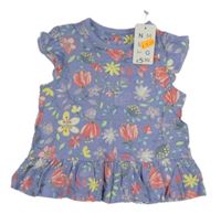 Nové - Chrpově modrá květovaná peplum tunika Nutmeg 