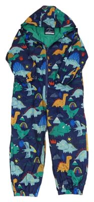 Tmavomodrá šusťáková jarní kombinéza s dinosaury a kapucí George 