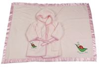 2set - Světlerůžová chlupatá deka s beruškou + župan s kapucí 