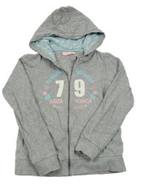 Šedá propínací mikina s číslem a kapucí Alive 