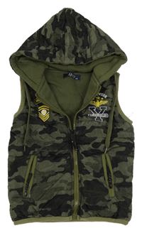 Khaki-černá army šusťáková zateplená vesta s kapucí MHD