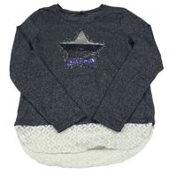 Tmavomodrý svetr s hvězdou z flirů a krajkou Yigga