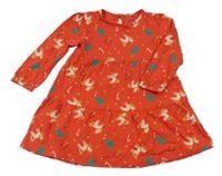 Červené bavlněné vánoční šaty s jednorožci M&Co