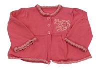 Růžový propínací svetr s kytičkami St. Bernard