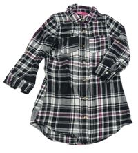 Černo-bílo-růžové kostkované košilové šaty s límečkem Yd.