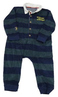 Tmavomodro-šedý pruhovaný froté overal s nápisem George