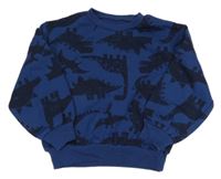 Tmavomodrá oversize mikina s dinosaury Matalan