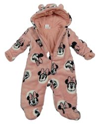 Lososová chlupatá zateplená kombinéza s Minnií a kapucí Disney