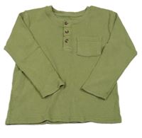 Olivové žebrované triko s kapsou Primark