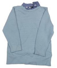 Světlemodrý vzorovaný svetr se všitou košilí Next 