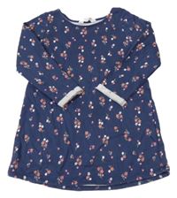 Tmavomodré teplákové květované šaty H&M