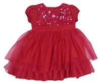 Červené tylovo/saténové šaty s flitry M&S