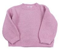 Růžový melírovaný žebrovaný pletený oversize crop svetr H&M