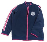Tmavomodro/růžová propínací sportovní mikina s výšivkou a pruhy OFFICIAL MERCHANDISE
