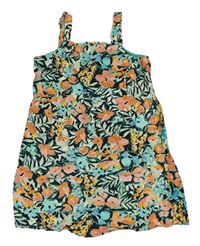 Smetanovo-zeleno-tmavozelený kraťasový šatový overal s květy a lístečky PRIMARK