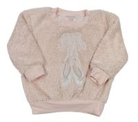 Světlerůžová chlupatá oversize mikina s baletními piškoty a třpytkami zn. PRIMARK