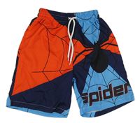 Červeno-modro-tmavomodré plážové kraťasy s pavoukem - Spider-man