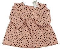 Pudrovo-černé puntíkaté vzorované šaty s volánky PRIMARK