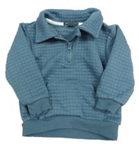 Modrošedá kostkovaná/prošívaná mikina s kapsou a límečkem PRIMARK