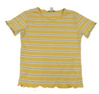 Okrovo-bílo-černé pruhované žebrované crop tričko PRIMARK
