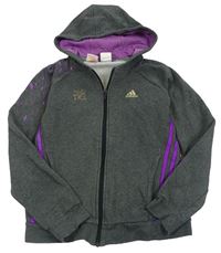 Tmavošedo-purpurová melírovaná propínací mikina se vzorem a kapucí Adidas