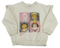 Smetanová mikina s Disney postavami a překlápěcími flitry a volánky zn. Disney
