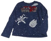 Tmavomodré skvrnité triko s překlápěcími flitry - Star Wars zn. H&M
