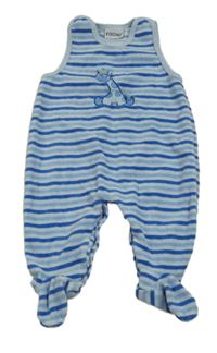 Modro-cobaltově modro-světlemodré pruhované sametové dupačky se žirafou FIXONI