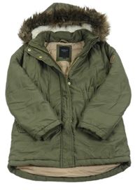 Khaki šusťáková zimní parka s nášivkou a odepínací kapucí s kožešinou name it.
