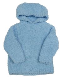 Světlemodrý huňatý svetr s kapucí 