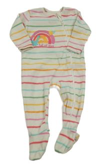 Smetanovo-barevný pruhovaný fleecový overal s duhou a dinosaurem St. Bernard