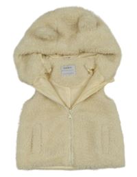 Smetanová kožešinová podšitá vesta s kapucí s oušky M&Co