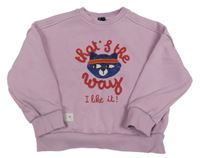 Lila teplá oversize mikina s kočičkou a nápisy KIABI