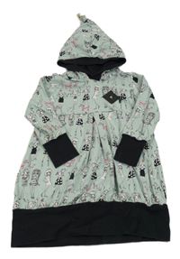 Světlemodrošedo-černé teplákové šaty s dívkami a kapucí 