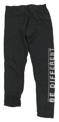 Tmavošedé melírované teplákové zateplené legíny s nápisy Page one young