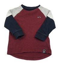 Vínovo-šedo-bílo-tmavomodrá melírovaná mikina s autíčkem Next