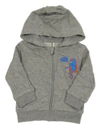 Šedá melírovaná propínací mikina s příšerkou a kapucí POCOPIANO