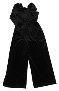 Černý pruhovaný sametový kalhotový slavnostní overal se třpytkami a mašlí ZARA