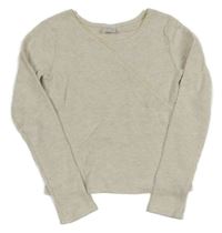 Světlebéžové melírované žebrované úpletové crop mikinotriko s krajkou ZARA