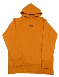 Oranžová mikina s výšivkou s nápisy a kapsou a kapucí George